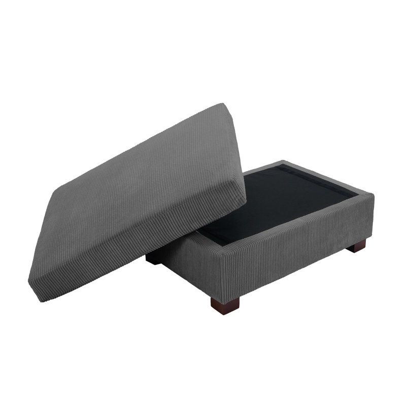 Repose-pieds rembourré carré en velours côtelé gris avec pieds en bois massif, repose-pieds modulaire simple pour canapé modulaire