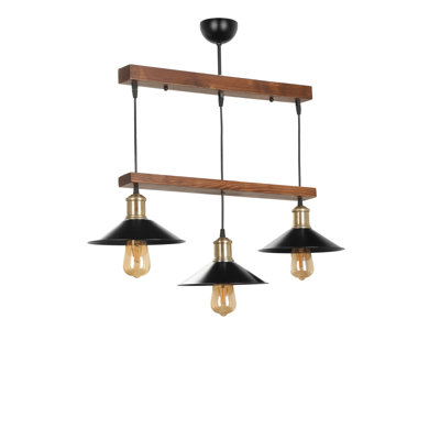 Lustre rustique industriel, hauteur réglable, 21,7 po x 31,5 po | Structure en bois avec capuchon en métal, finition brune et noire | Douille E27, 40 W maximum | Parfait pour la décoration de maison de campagne et moderne, l'éclairage élégant et fonctionnel