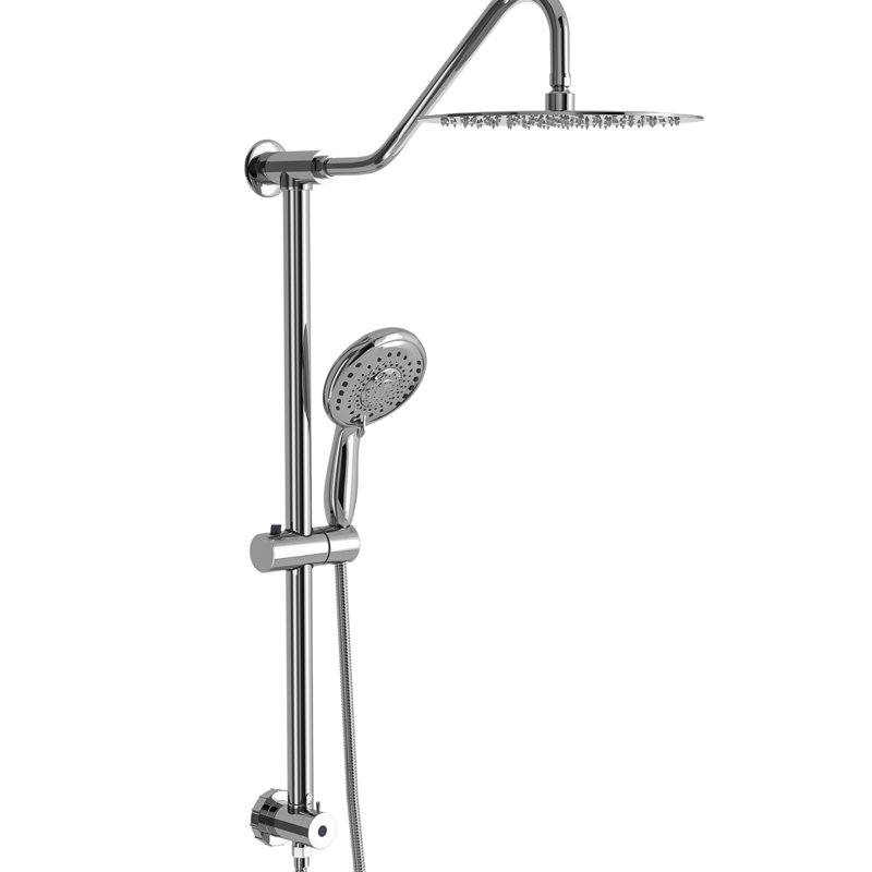 Douche - Douche de 10 po au-dessus de la tête et à la main, 5 modes de jet, fixation murale, double tête de bain, fixation à l'eau, tuyau d'arrosage inclus