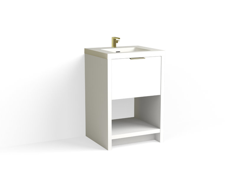 Vista 24" W Freestanding Single Bathroom Vanity, White Nanomatte/Satin Brass, Single-Hole, White Matte