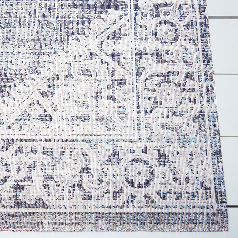 Navy Blue and Ivory Medallion Indoor/Outdoor Area Rug