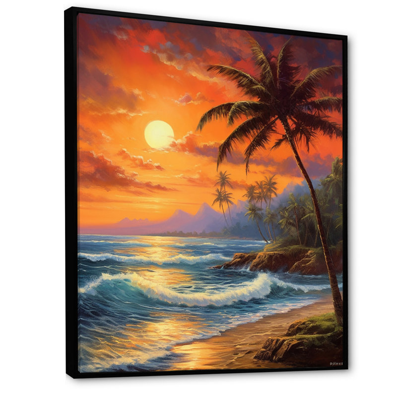 «Bright Sunset Of Waves Breaking At The Shore V», reproduction sur toile, H 32 po x l 24 po, Cadre flottant noir