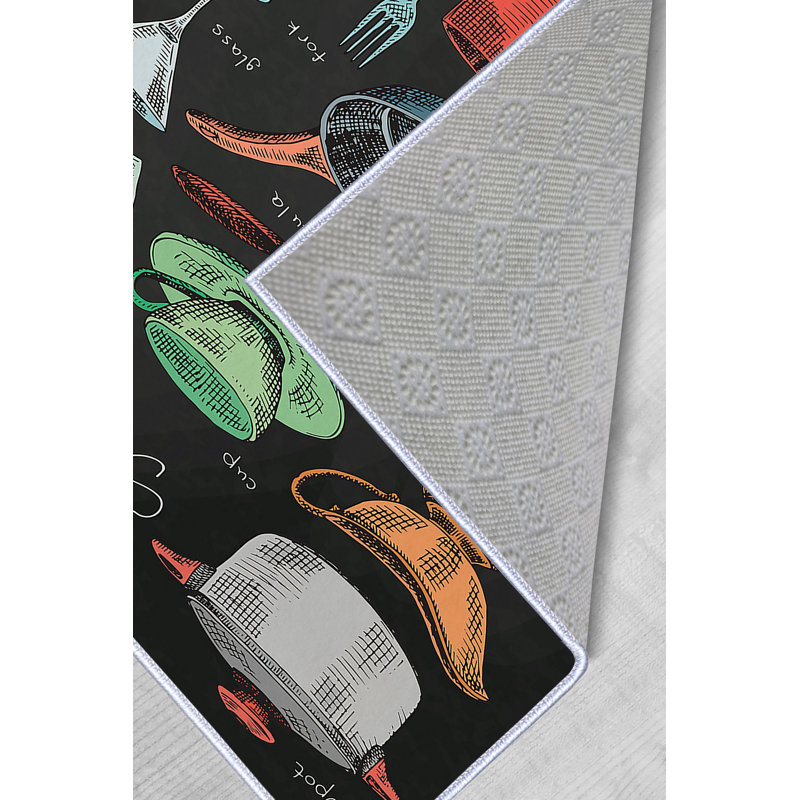 Tapis en polyester tissé à la machine en noir / blanc / rouge, Rectangle 3 pi 11 po x 5 pi 11 po