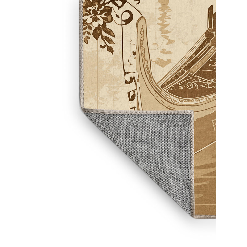 Machine Washable Vehicles And Transportation Gondola Boat Venice Classic Floral Rug in Beige – Beige Binding, 4x6