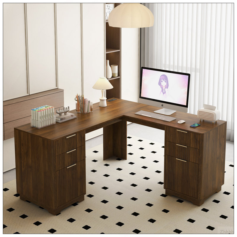 Bureau en L, bureau d'ordinateur avec tiroirs, bibliothèque, bureau d'angle moderne, bureau à domicile, bureau d'écriture en L, bureau d'ordinateur de coin avec rangement