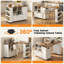 Îlot de cuisine mobile de 183 cm (72 po) avec table pivotante à 360° et prise de courant, style campagnard, avec armoire de rangement et roulettes. Parfait pour la cuisine et la salle à manger. Couleur : blanc rustique.