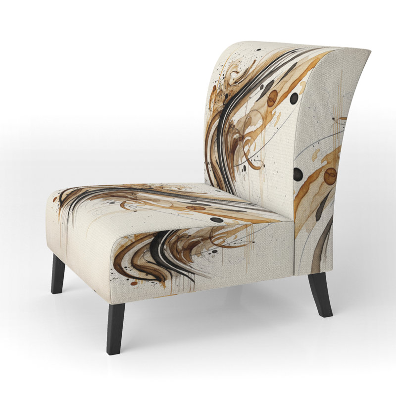 Brown And Black Movement I - Upholstered Minimalist Slipper Chair, Brown Accent Chair