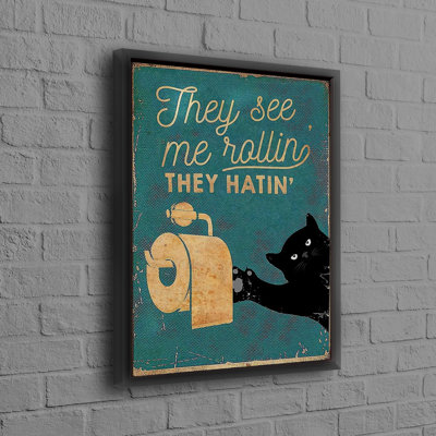 Contemporary Art Canvas Print Showcasing a Whimsical Cat in the Bathroom for an Unexpected Touch of Charm in Home Decor