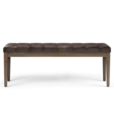 Waverly 48"W Linen Look Traditional Tufted Ottoman Bench with Carved Legs