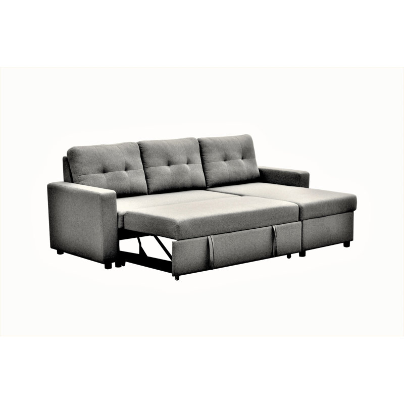Convertible L-Shaped Sectional Sleeper Sofa Bed, Gray Polyester