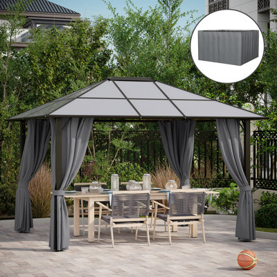 10' X 12' Outdoor Gazebo Curtains, Gray With Zippered Entry, Blocks Unwanted Views And Sunlight Sidewall Inner & Outer Zippers, Buzz Provides Privacy