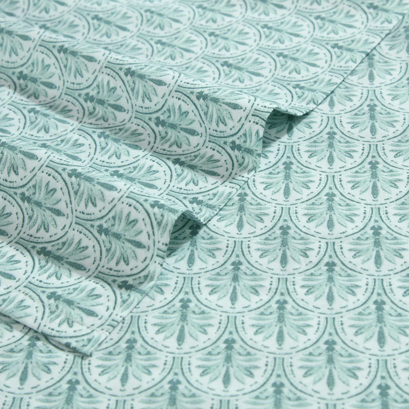 Green Cotton Percale Queen Sheet Set with Nautical Print