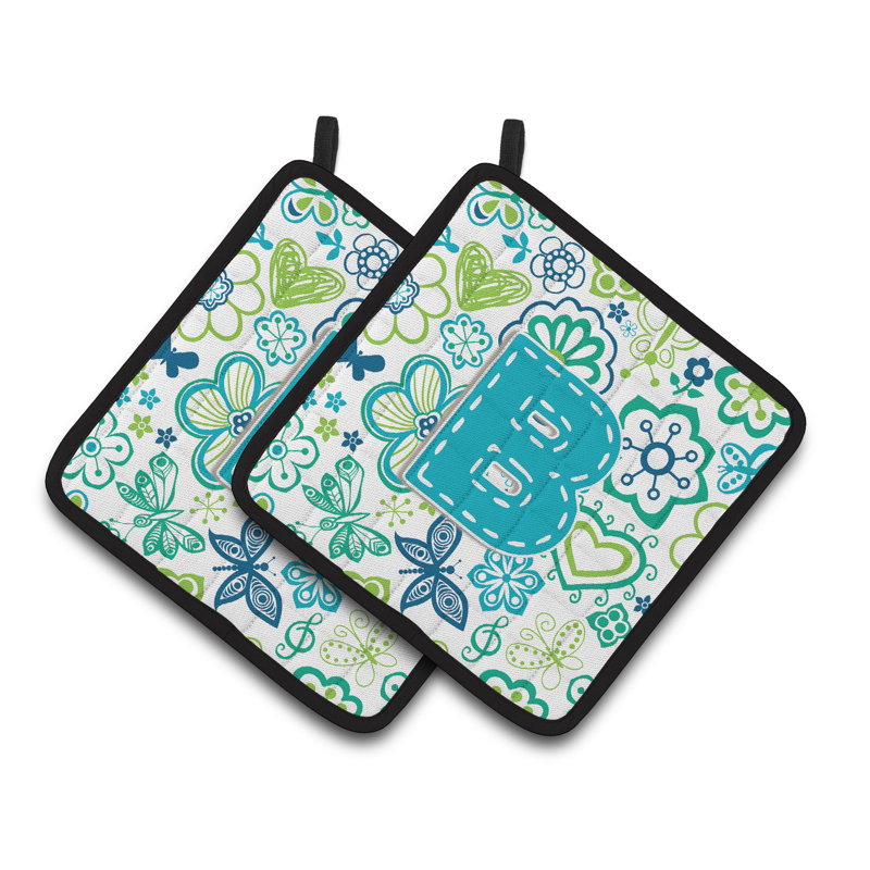 Fleurs et papillons Potholder, Bleu sarcelle, B