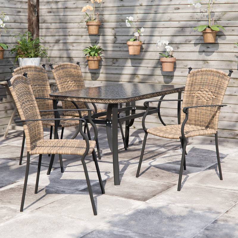 Ernst 4 - Person Patio Dining Set Rectangular Table, Ecru