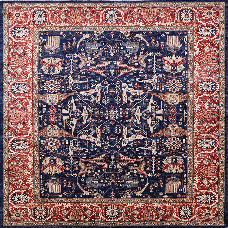 Tapis oriental rouge / bleu / gris, Carré 6 pi