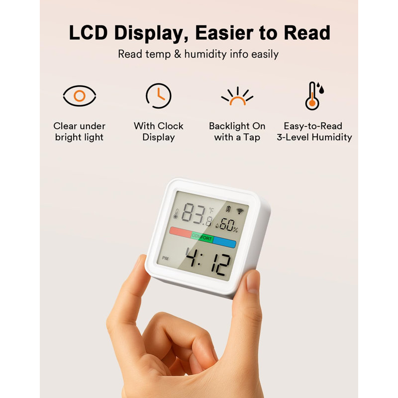 Hygromètre à thermomètre intelligent Lumary, capteur d'humidité de la température Wi-Fi et Bluetooth avec alerte app, affichage à DEL, stockage de données gratuit, moniteur à distance numérique pour la maison et la chambre à coucher