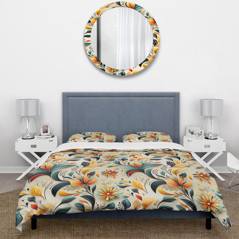 Ensemble de housse de couette Yellow Eclectic Boho Floral Radiance, Housse de couette pour très grand lit et 2 très