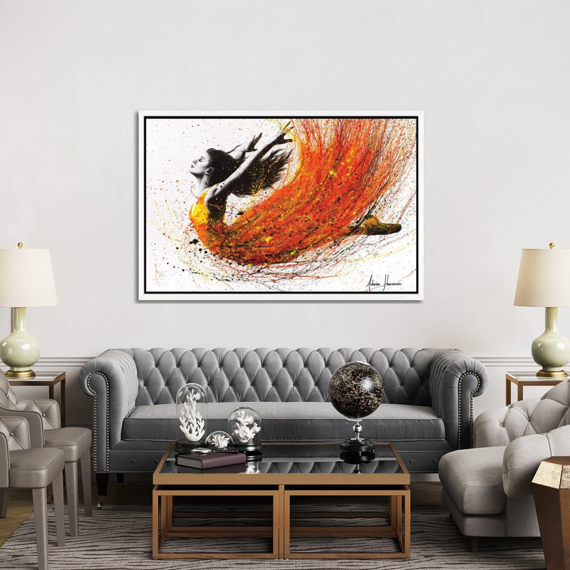 Night Fire Dance by Ashvin Harrison - Print on Canvas, White Floater Framed, 101.6cm H x 152.4cm W x 3.81cm D