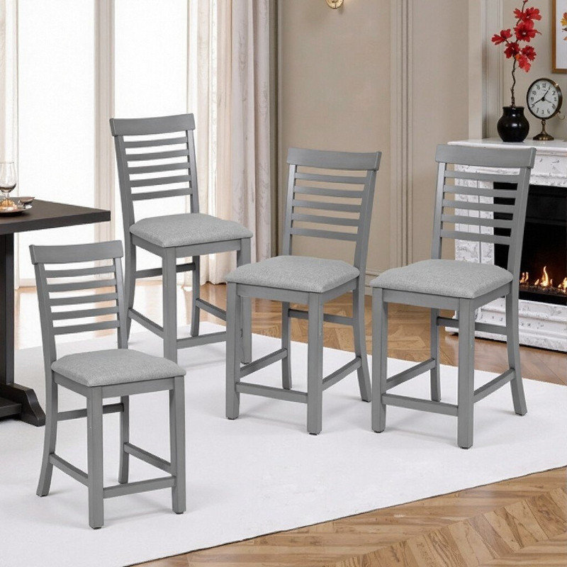Set Of 4 Solid Wood Counter Height Dining Chairs With Padded Seat, Ladder Backrest & Non-Slip Feet