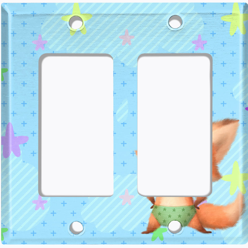 Plaque d'interrupteur en métal (prise mignonne de bébé super renard bleu nuage - bascule simple)