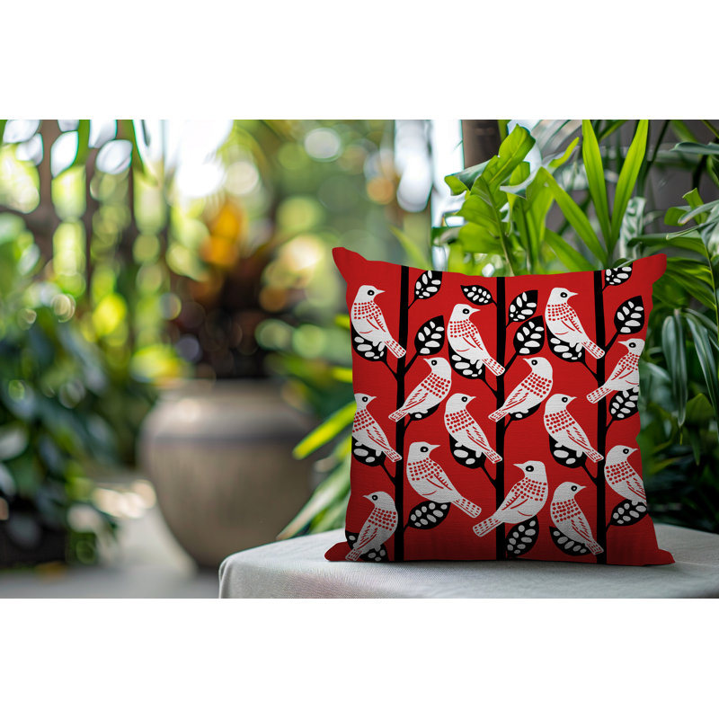 Oreiller carré réversible intérieur / extérieur Keaton Bird, Carré 15 po, Rouge