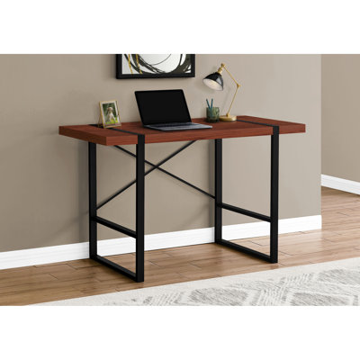 Modern Computer Work Desk For Home Office, 48" With Brown Laminate And Robust Black Metal, Industrial Style Contemporary Office - 49"l, Laminate, Meta