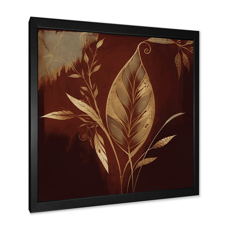 «Terra Cotta Chocolate Leaves IV», reproduction sur toile, Toile avec cadre photo noir, H 16 po x l 16 po x P 1 po