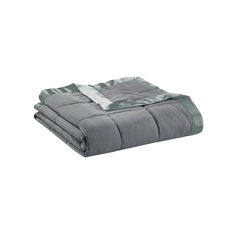 Couverture légère en duvet synthétique avec bordure en satin, Blanc, Lit simple