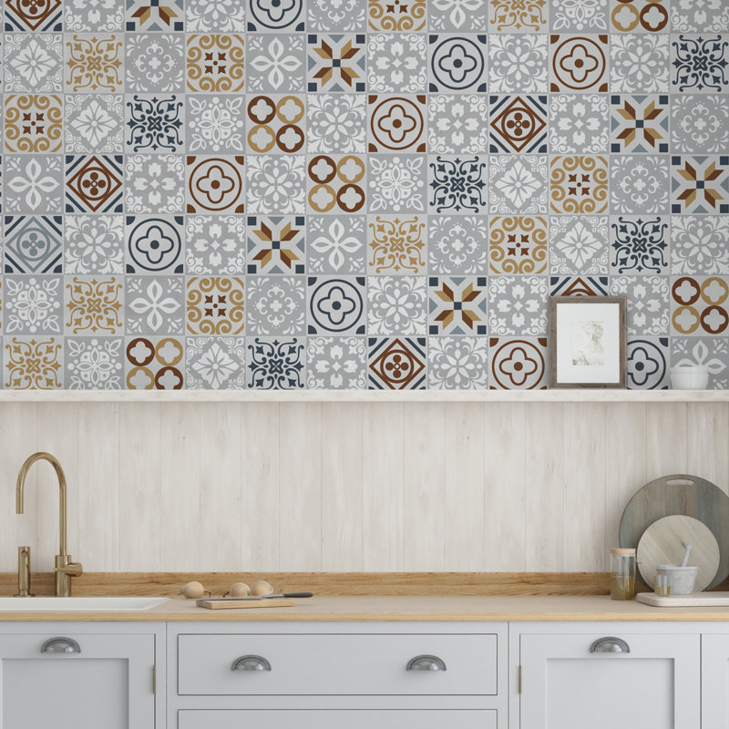 Andalu Light Grey Cement Spanish Wall Tile Sticker Set - 15 X 15 Cm 