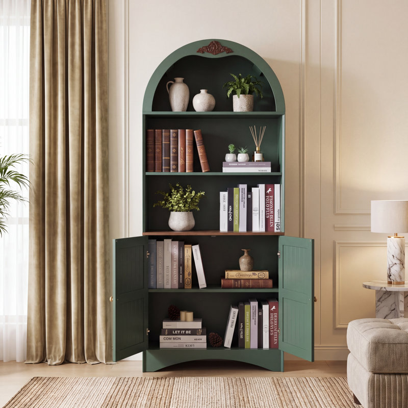 Buffet arqué autoportant avec applique décorative, en MDF anti-rayures, tablettes ajustables, sangle anti-basculement, bibliothèque à vin pour salon et salle à manger