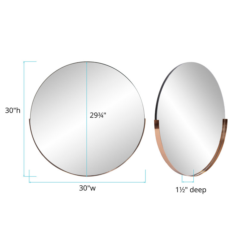 Ames Round Stainless Steel Beveled Mirror, Rose Gold