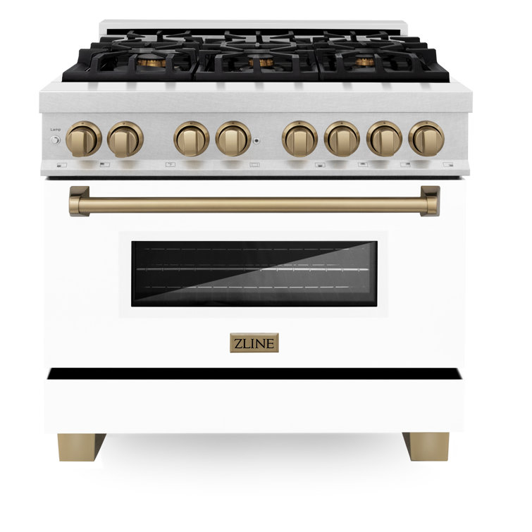 ZLINE Autograph 36 in. Legacy Dual Fuel Range in Satin Steel w/ Accents