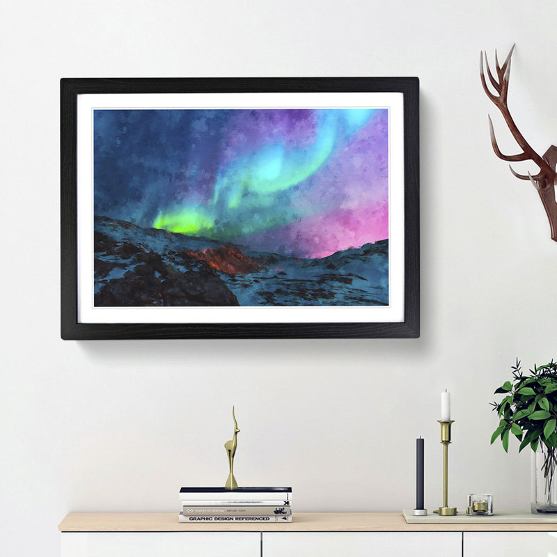 The Northern Lights Aurora Borealis - Picture Frame Painting Print, 62cm H x 87cm W x 2cm D, Black Framed