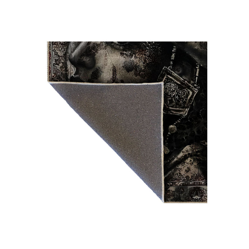Tapis noir lavable à motif tissé noir, Sous-tapis carré 3 pi 3 po inclus