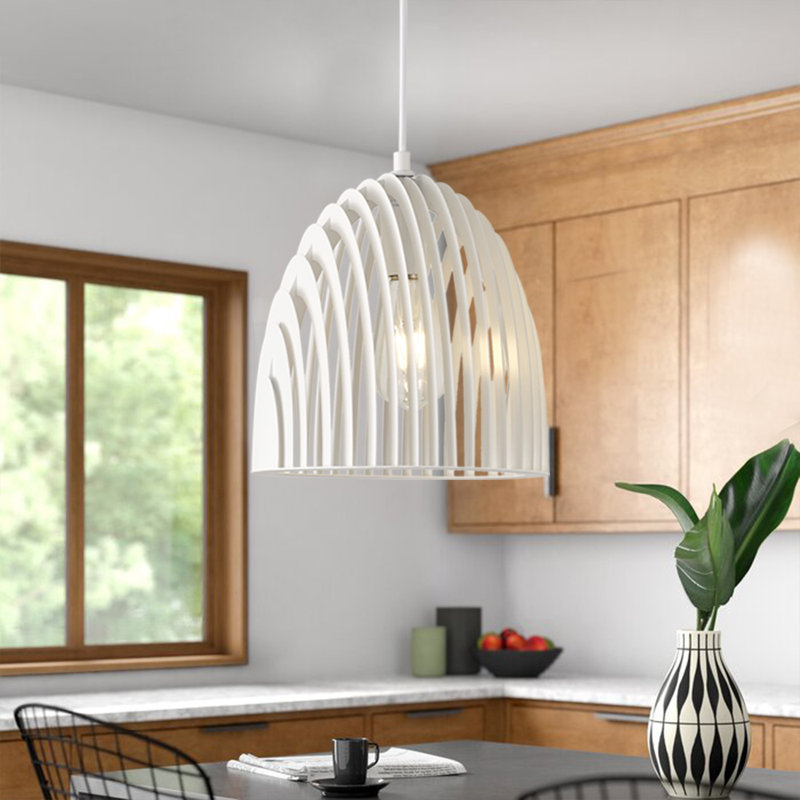 1-White dimmable circular iron pendant light, Silver, White