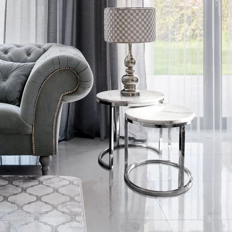 Audrie Pedestal Nesting Tables, 50 H x 55 W x 55 D cm, Silver