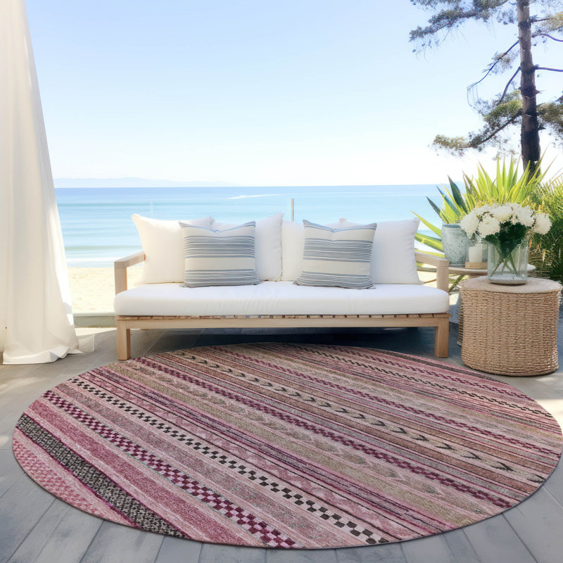Tapis lavable intérieur / extérieur rose Luthyra - LOOMlan, 8 pi x 8 pi