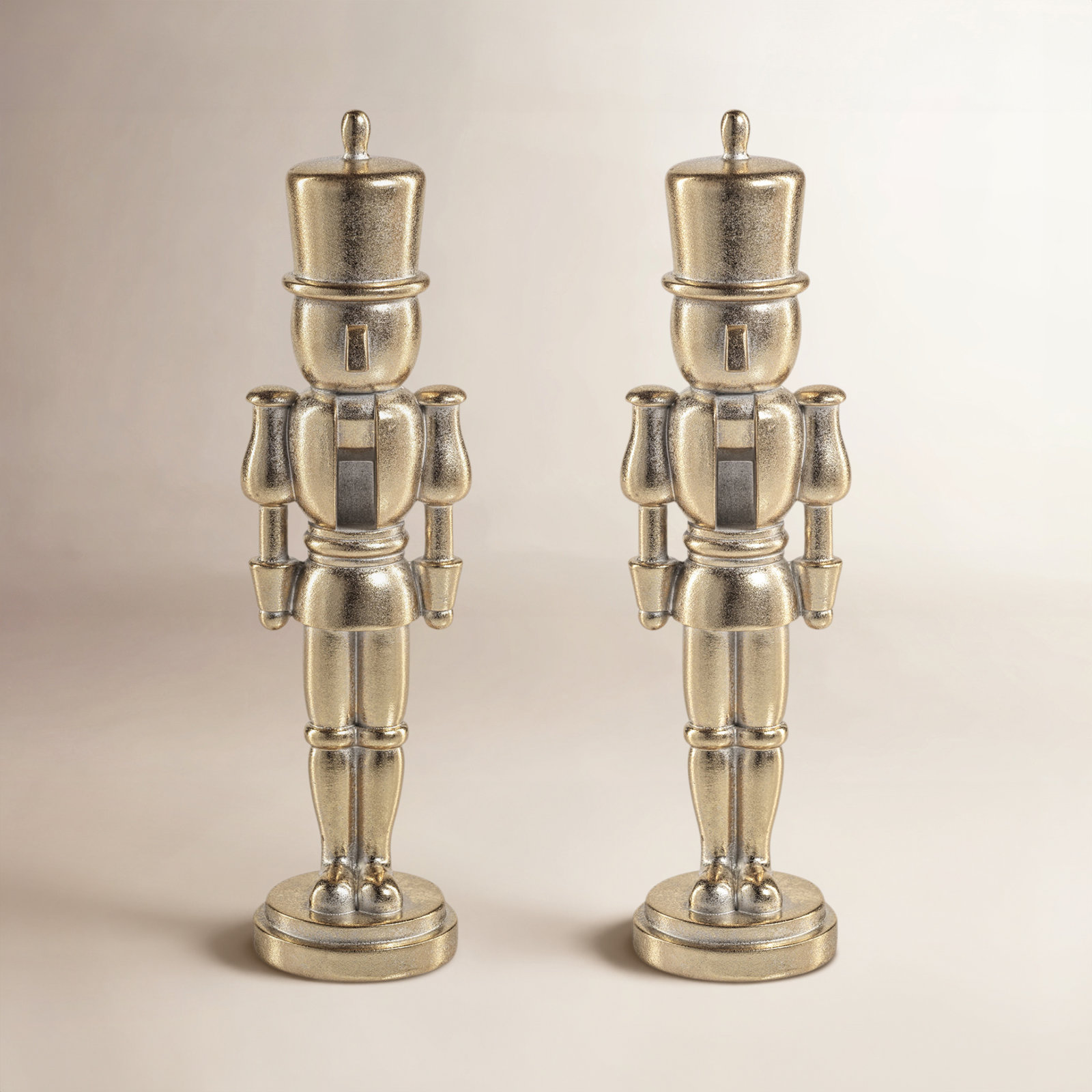 2-Piece Metallic Nutcracker Figurine Set, Gold, 8" H x 2" W x 2" D