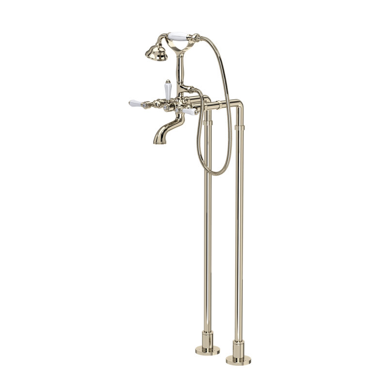Acqui Floor Mount Tub Filler, Polished Nickel, Porcelain Lever Handle