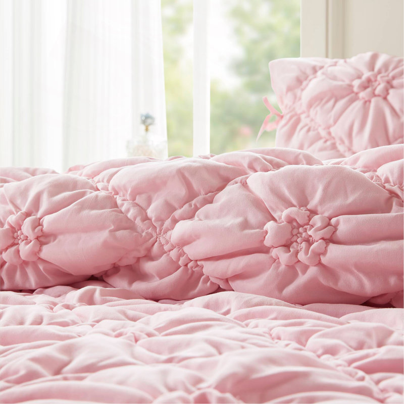 Ensemble d'édredon 3 pièces, Édredon double et 2 taies décoratives, Rose