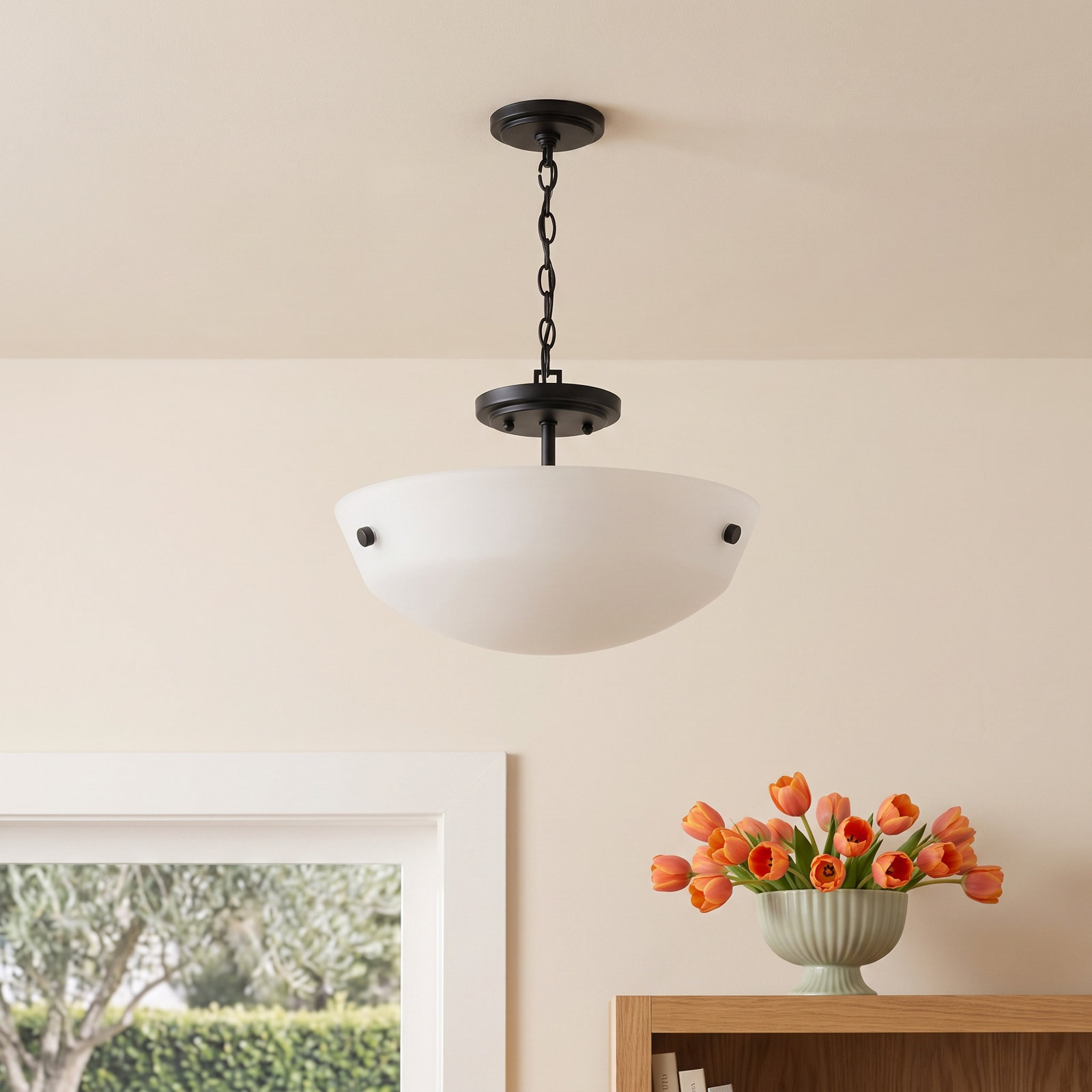 Elloise 2 Light Glass Semi Flush Mount, No