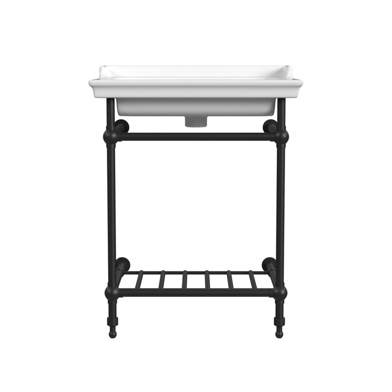 Lavabo de salle de bain rectangulaire en argile réfractaire blanc brillant avec trop-plein, Centres de 8 po, Noir mat