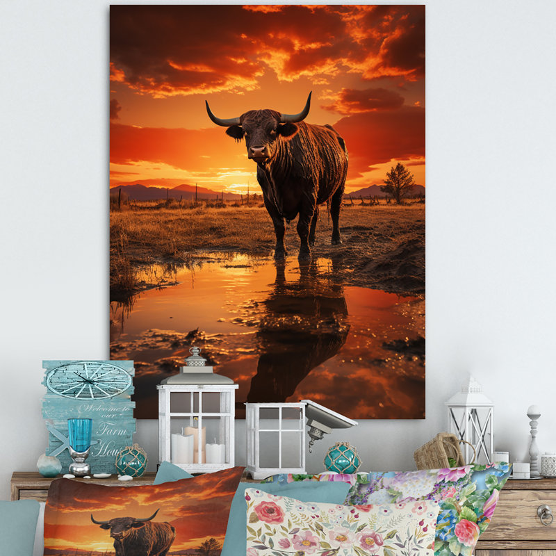 Sophy " Cattle Silhouette Serenade I ", 44" H x 34" W x 1.5" D, Wrapped Canvas