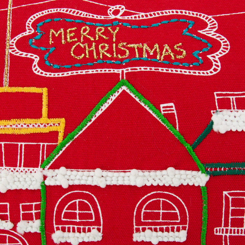 Red and White Embroidered Christmas Lumbar Pillow