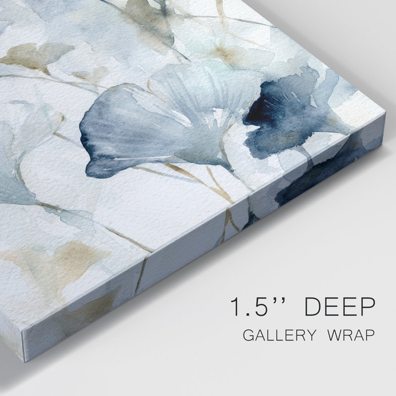 Indigo Ginkgo II - peinture sur toile tendue, H 60 po x l 40 po x P 1 po