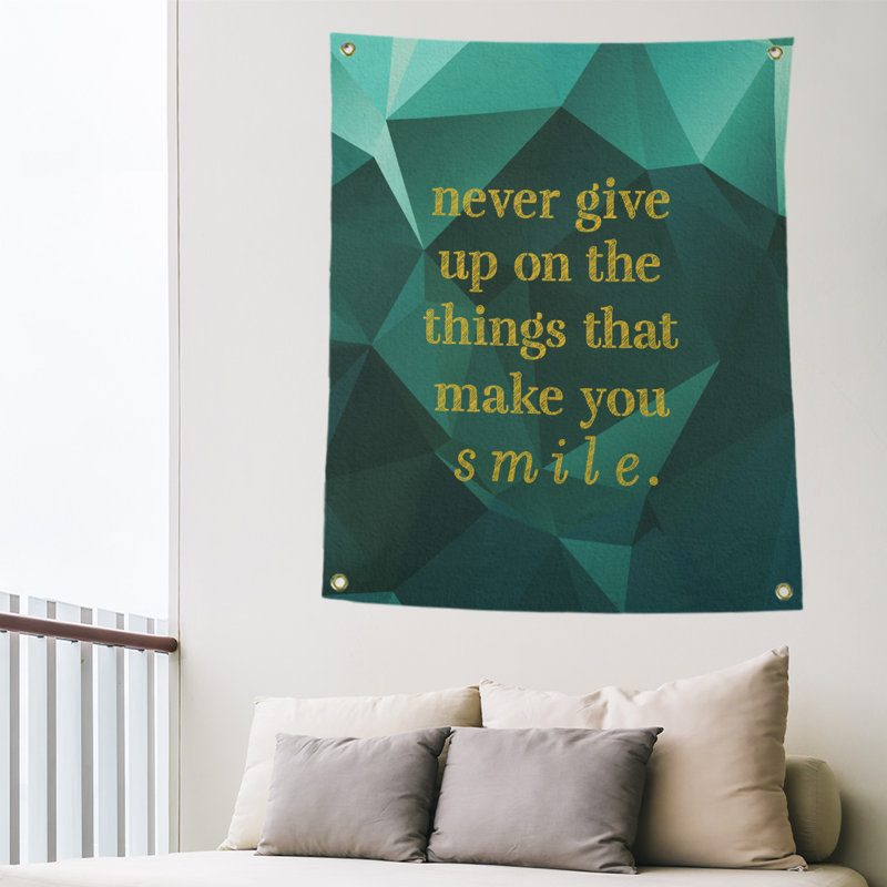 Quotetapestry de joie et perseverance de pierre de polyester, H 36 po x l 26 po, Émeraude / doré