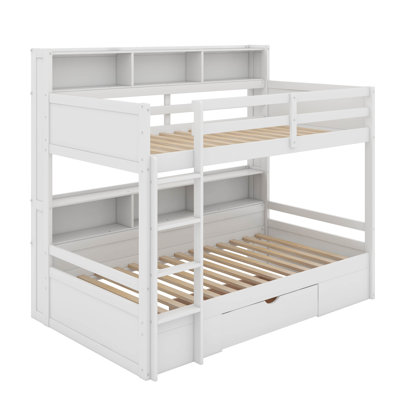 Twin Size Bunk Bed With Built-In Shelves And Storage Drawer