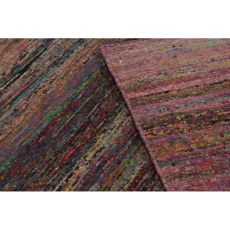 Rug & Kilim’S Modern Textural Rug, Vibrant Polychromatic Striae Over Pink Tones