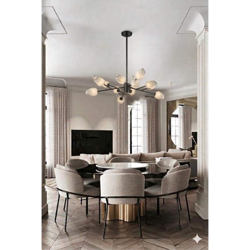 Harland 8 Light Chandelier With Glass Shades, Black, 12