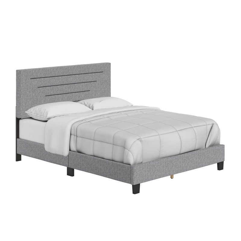 Gray Linen Upholstered Queen Platform Bed with Headboard